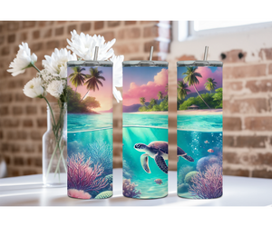 20 oz sip and surf Sea turtle Tumblers, Multiple images to choose from, with or without handle and speakers. TheCraftNook