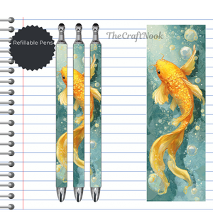 Koi Fish Refillable Pens, multiple options and Images available. TheCraftNook