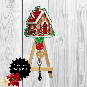Gingerbread House Glitter Badge Pull | Badge Reel TheCraftNook