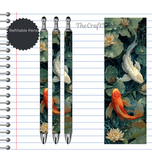 Koi Fish Refillable Pens, multiple options and Images available. TheCraftNook
