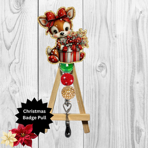 Cute Reindeer Glitter Badge Pull | Badge Reel TheCraftNook