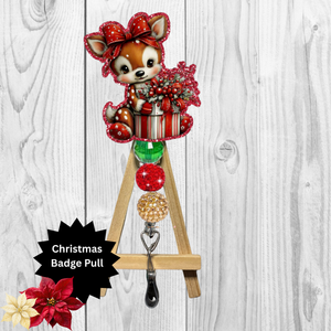 Cute Reindeer Glitter Badge Pull | Badge Reel TheCraftNook