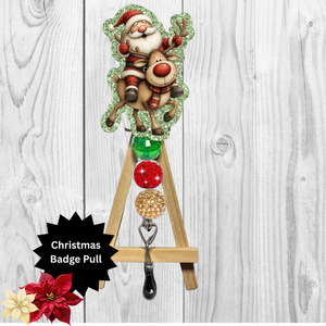 Santa and Rudolph Glitter Badge Pull | Badge Reel TheCraftNook