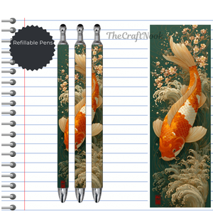 Koi Fish Refillable Pens, multiple options and Images available. TheCraftNook