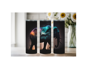 Three elephant stainless steel tumblers with galaxy designs, perfect for animal lovers and daily motivation.