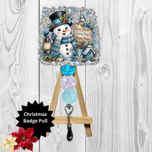 Blue Snowman Badge Pull TheCraftNook