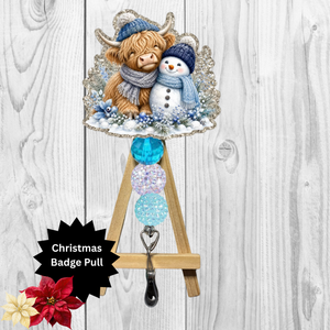 Cute Highland Cow Glitter Badge Pull TheCraftNook