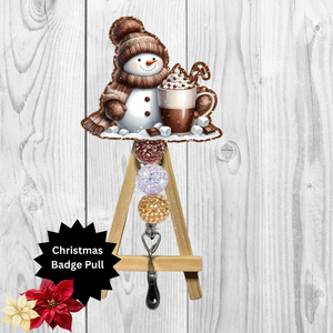 Hot Chocolate Snowman Glitter Badge Pull | Badge Reel Accessory TheCraftNook