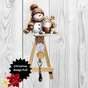 Hot Chocolate Snowman Glitter Badge Pull | Badge Reel Accessory TheCraftNook