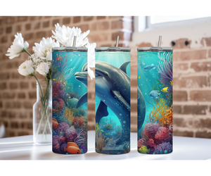 Splash of Happiness Dolphin – 20 oz Stainless-Steel Tumblers. Multiple Sizes and Images Available. TheCraftNook