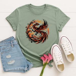 Phoenix Ring T-Shirt - Mythical Fire Bird Circle Design Tee TheCraftNook