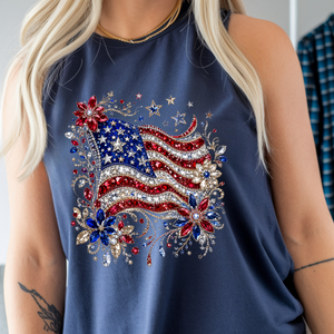 Faux Rhinestone American Flag Tank Top | Patriotic Sparkle Tank TheCraftNook