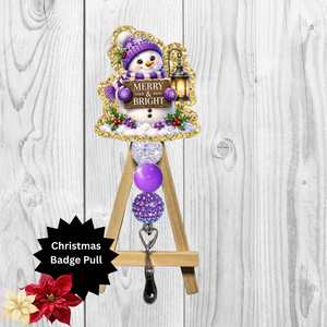 Purple Snowman Glitter Badge Pull | Badge Reel TheCraftNook