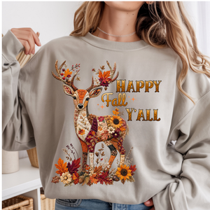 Patchwork Fall Deer Long Sleeve Tee TheCraftNook