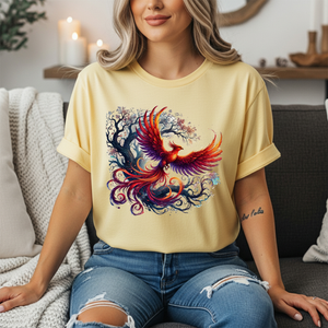 Phoenix Tree T-Shirt - Mythical Fire Bird Perched on Tree Tee TheCraftNook