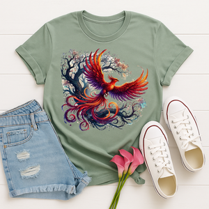 Phoenix Tree T-Shirt - Mythical Fire Bird Perched on Tree Tee TheCraftNook