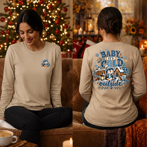 Cold Outside Long Sleeve Tee Pocket and Back Graphics TheCraftNook