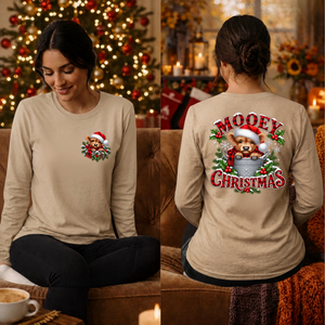 Mooey Christmas Long Sleeve Tee Pockey and BAck Graphics TheCraftNook