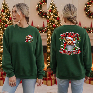 Mooey Christmas Sweatshirt Pocket and Back Graphics TheCraftNook