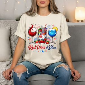 Red Wine and Blue Graphic Tee | Funny Patriotic 4th of July Shirt TheCraftNook