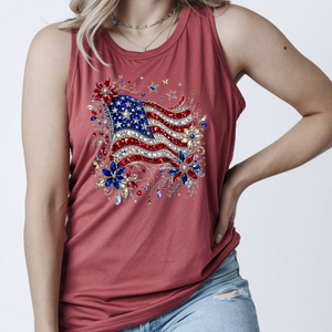 Faux Rhinestone American Flag Tank Top | Patriotic Sparkle Tank TheCraftNook