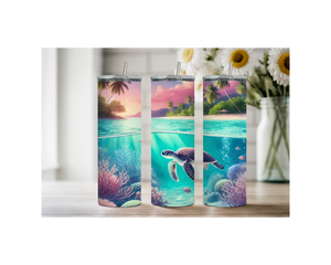 20 oz sip and surf Sea turtle Tumblers, Multiple images to choose from, with or without handle and speakers. TheCraftNook