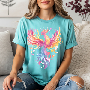 Pastel Phoenix T-Shirt - Soft Mythical Fire Bird Tee in Dreamy Colors TheCraftNook