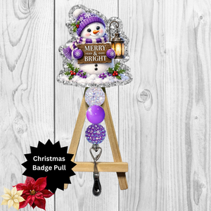 Purple Snowman Glitter Badge Pull | Badge Reel TheCraftNook