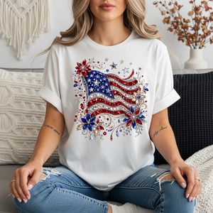 Faux Rhinestone American Flag Graphic Tee | Patriotic Shirt TheCraftNook