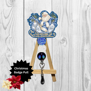 Santa Sleigh Glitter Badge Pull | Badge Reel TheCraftNook