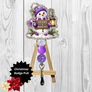 Purple Snowman Glitter Badge Pull | Badge Reel TheCraftNook
