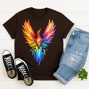 Rainbow Phoenix T-Shirt - Colorful Mythical Fire Bird Tee TheCraftNook