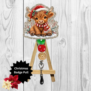 Christmas Cow Glitter Badge Pull | Badge Reel TheCraftNook