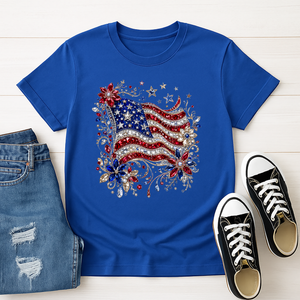 Faux Rhinestone American Flag Graphic Tee | Patriotic Shirt TheCraftNook