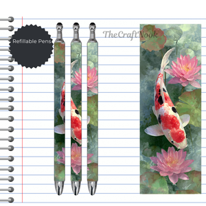 Koi Fish Refillable Pens, multiple options and Images available. TheCraftNook
