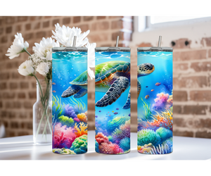 20 oz sip and surf Sea turtle Tumblers, Multiple images to choose from, with or without handle and speakers. TheCraftNook