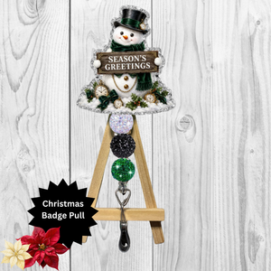 Black Top Hat Snowman Glitter Badge Pull | Badge Reel TheCraftNook