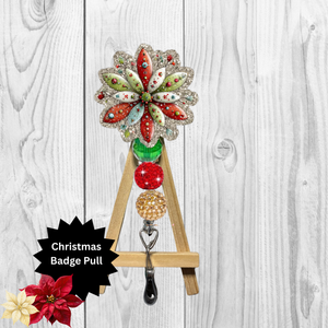 Christmas Flower Glitter Badge Pull | Badge Reel TheCraftNook