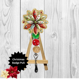 Christmas Flower Glitter Badge Pull | Badge Reel TheCraftNook
