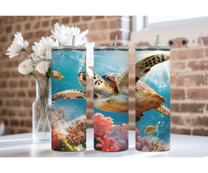 20 oz sip and surf Sea turtle Tumblers, Multiple images to choose from, with or without handle and speakers. TheCraftNook