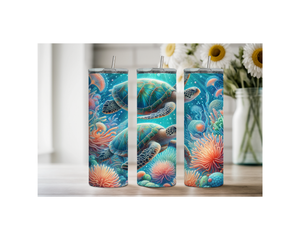 20 oz sip and surf Sea turtle Tumblers, Multiple images to choose from, with or without handle and speakers. TheCraftNook