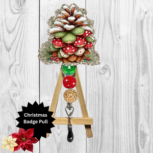 Christmas Pinecone Glitter Badge Pull | Badge Reel TheCraftNook