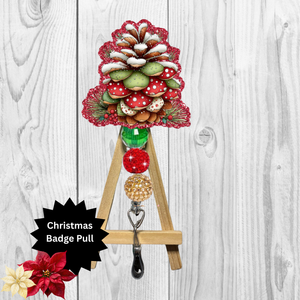 Christmas Pinecone Glitter Badge Pull | Badge Reel TheCraftNook
