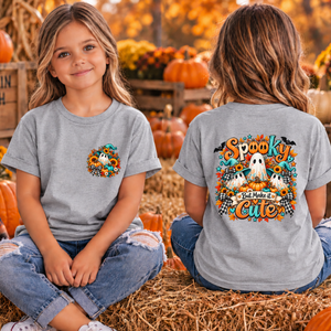 Kids Spooky But Make It Cute Pocket and Back Graphic TheCraftNook