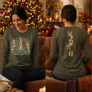 Howdy Christmas Long Sleeve Tee Front and bacl graphics TheCraftNook