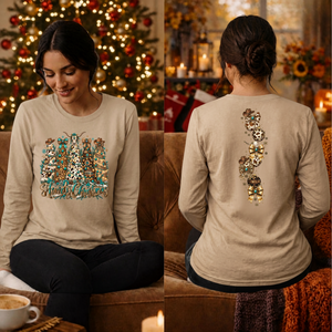 Howdy Christmas Long Sleeve Tee Front and bacl graphics TheCraftNook