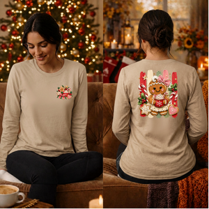Holly Jolly Ginger Long sleeve tee pocket and back graphics TheCraftNook