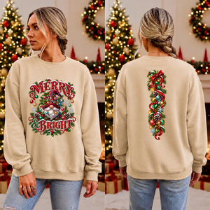 Merry And Bright Gnome Sweatshirt front and back Graphics TheCraftNook