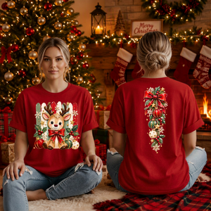 Holly Jolly reindeer T-shirt Front and back graphics TheCraftNook