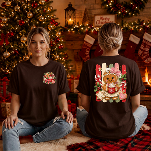 Holly Jolly Ginger T-Shirt Pocket and Back graphic TheCraftNook